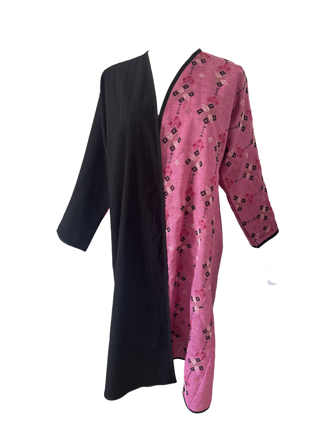 The Fitted Abaya in Pink and Black with Hand Embroidery