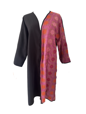 The Fitted Abaya in Black and Pink with Hand Embroidery