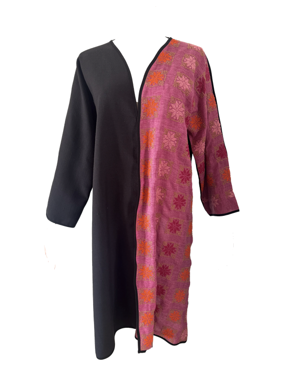 The Fitted Abaya in Black and Pink with Hand Embroidery