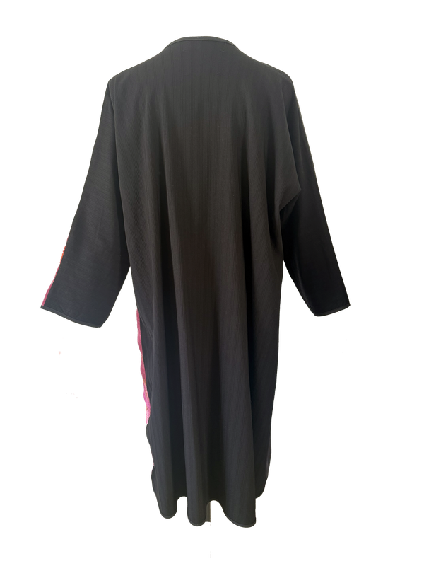 The Fitted Abaya in Black and Pink with Hand Embroidery