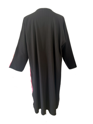 The Fitted Abaya in Black and Pink with Hand Embroidery