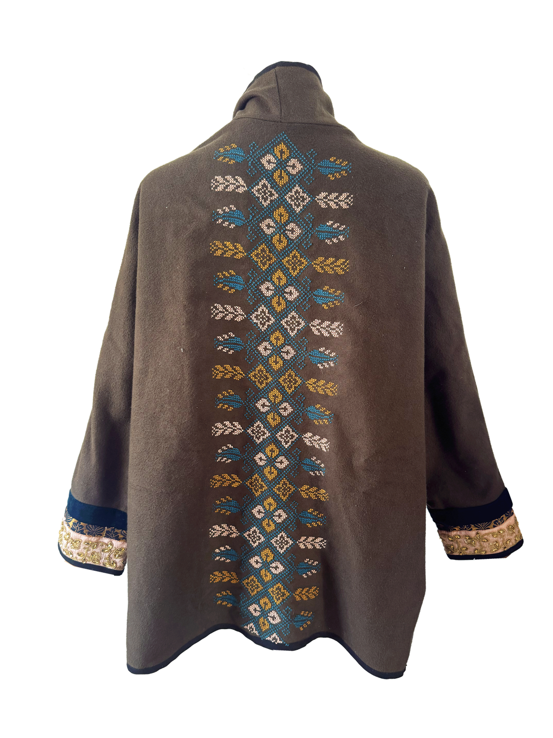 The Round Jacket in Brown With Light Pink Hand Embroidery