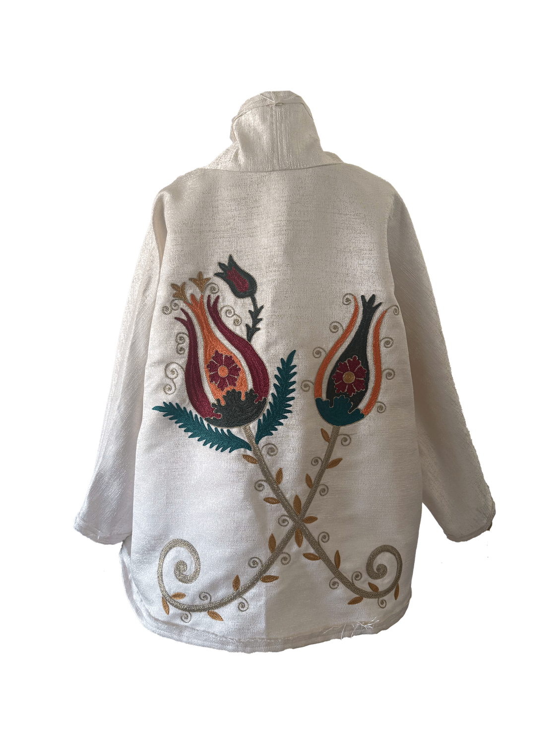 The White Silk Round Jacket With Aghabani Embroidery