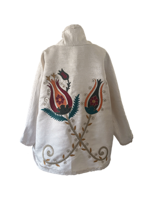 The White Silk Round Jacket With Aghabani Embroidery