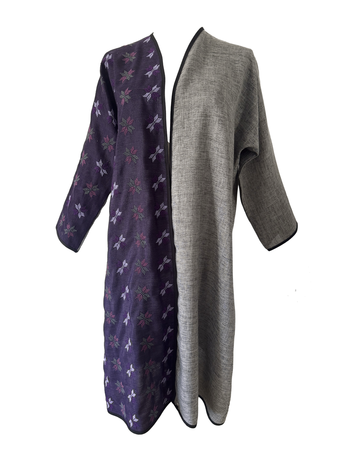 The Fitted Abaya in Grey and Purple with Hand Embroidery