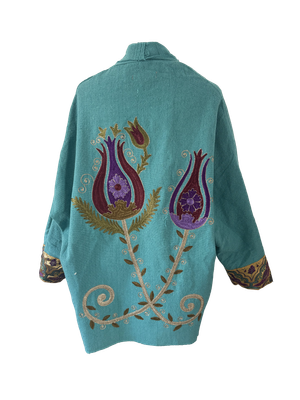 The Turquoise Round Jacket With Purple Aghabani Embroidery