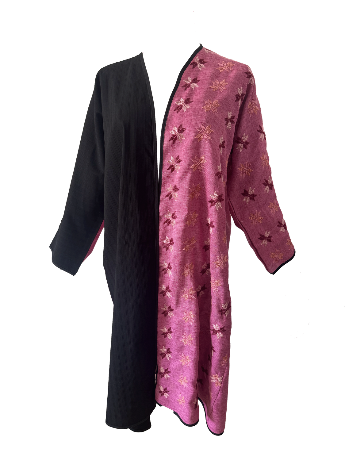 The Fitted Abaya in Pink and Black with Bethlehem Star Hand Embroidery