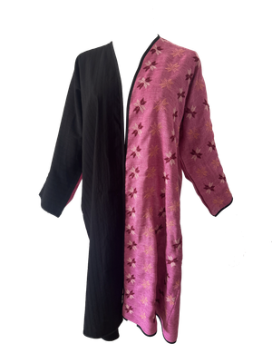 The Fitted Abaya in Pink and Black with Bethlehem Star Hand Embroidery