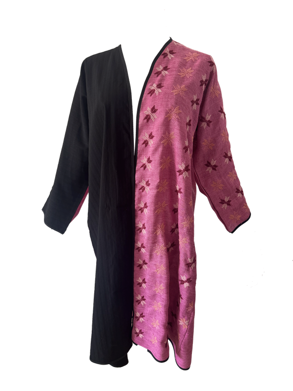 The Fitted Abaya in Pink and Black with Bethlehem Star Hand Embroidery