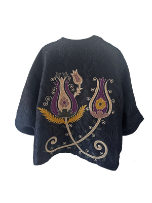 The Textured Black Silk Shirt With Aghabani Embroidery
