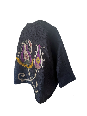 The Textured Black Silk Shirt With Aghabani Embroidery