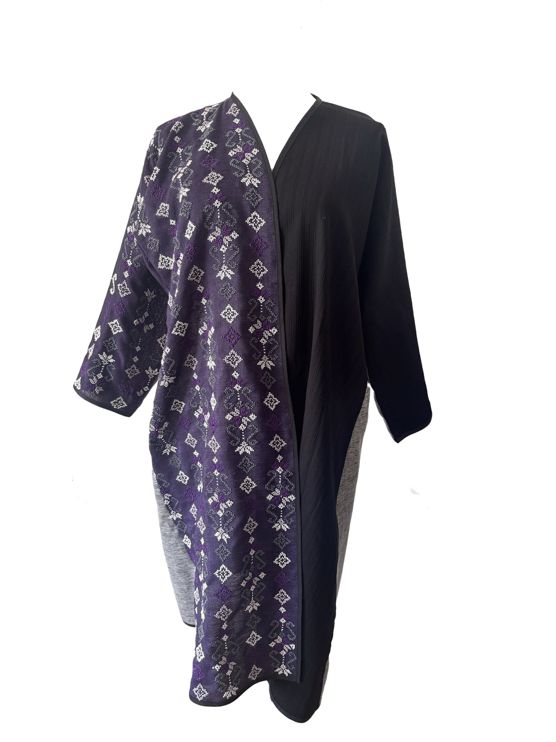 The Fitted Abaya in Purple and Grey with Hand Embroidery