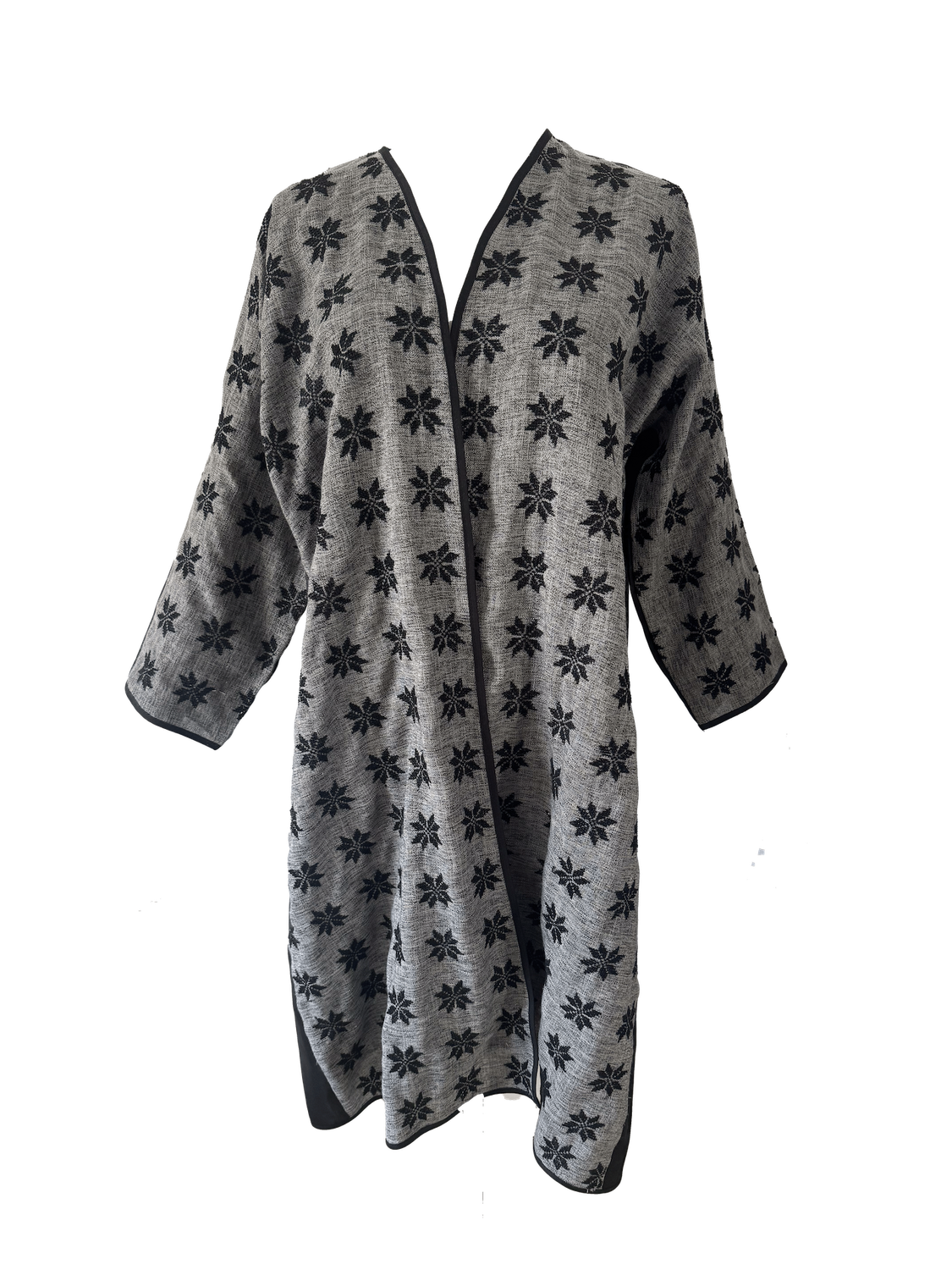 The Fitted Abaya in Grey with Bethlehem Star Hand Embroidery on Both Sides