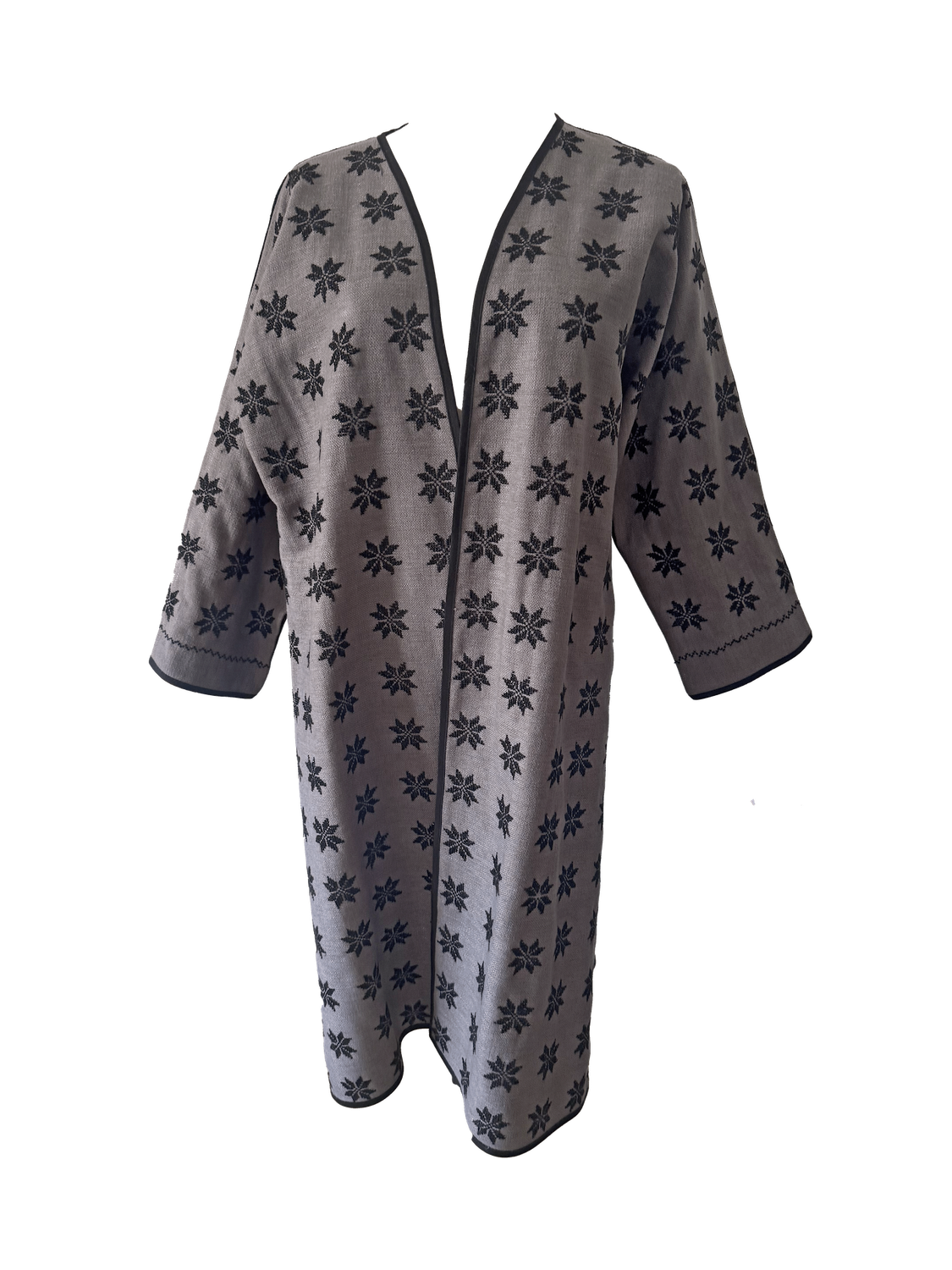 The Fitted Abaya in Dark Grey with Bethlehem Star Hand Embroidery on Both Sides
