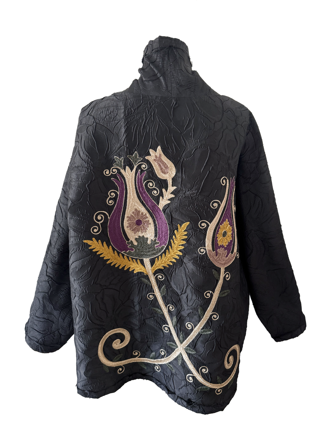 The Textured Black Silk Round Jacket With Aghabani Embroidery