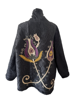 The Textured Black Silk Round Jacket With Aghabani Embroidery
