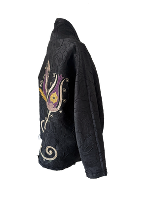 The Textured Black Silk Round Jacket With Aghabani Embroidery