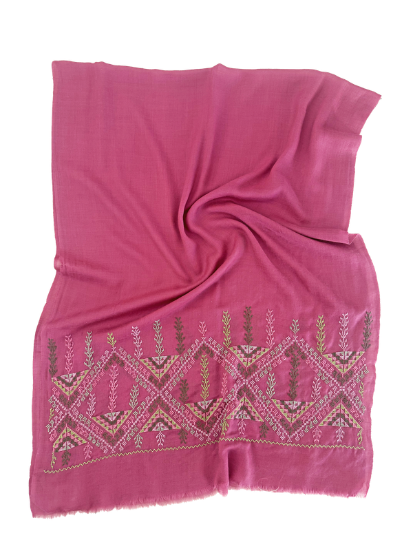The Embroidered Scarf in Pink Cashmere
