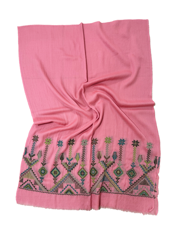 The Embroidered Scarf in Pink Cashmere