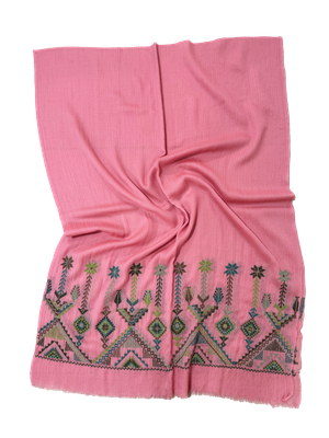 The Embroidered Scarf in Pink Cashmere