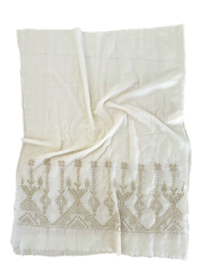 The Embroidered Scarf in White Cashmere