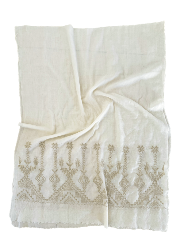 The Embroidered Scarf in White Cashmere
