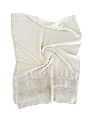 The Embroidered Scarf in White Cashmere