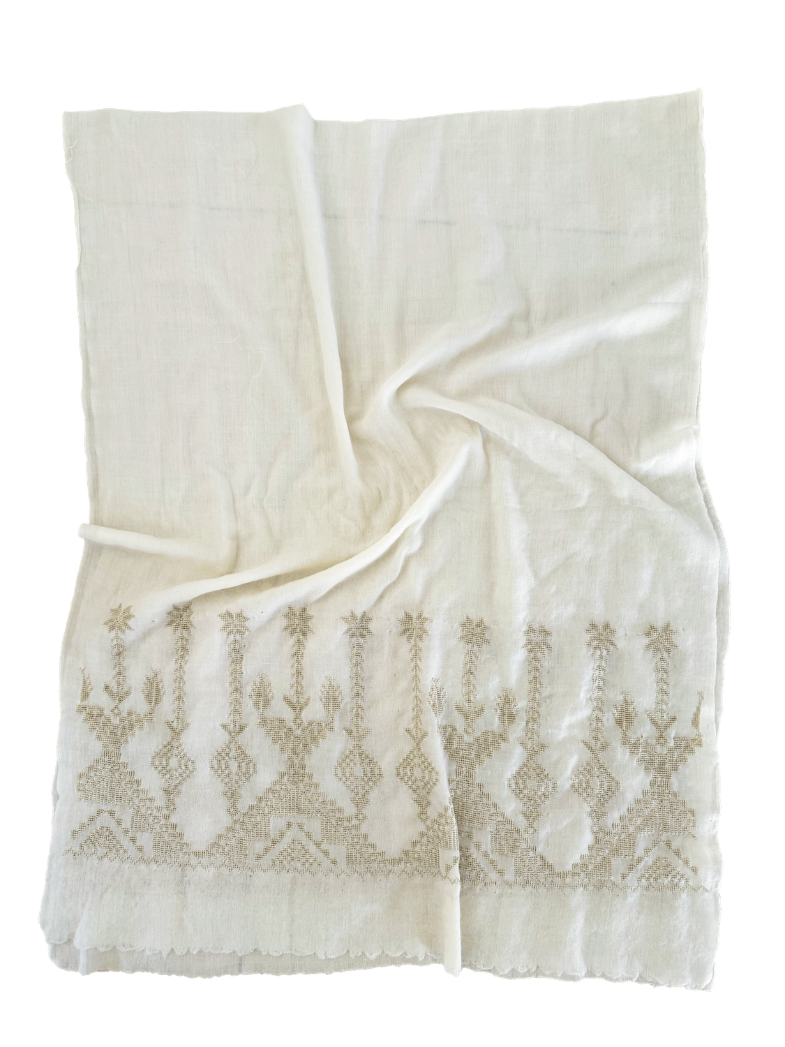 The Embroidered Scarf in White Cashmere