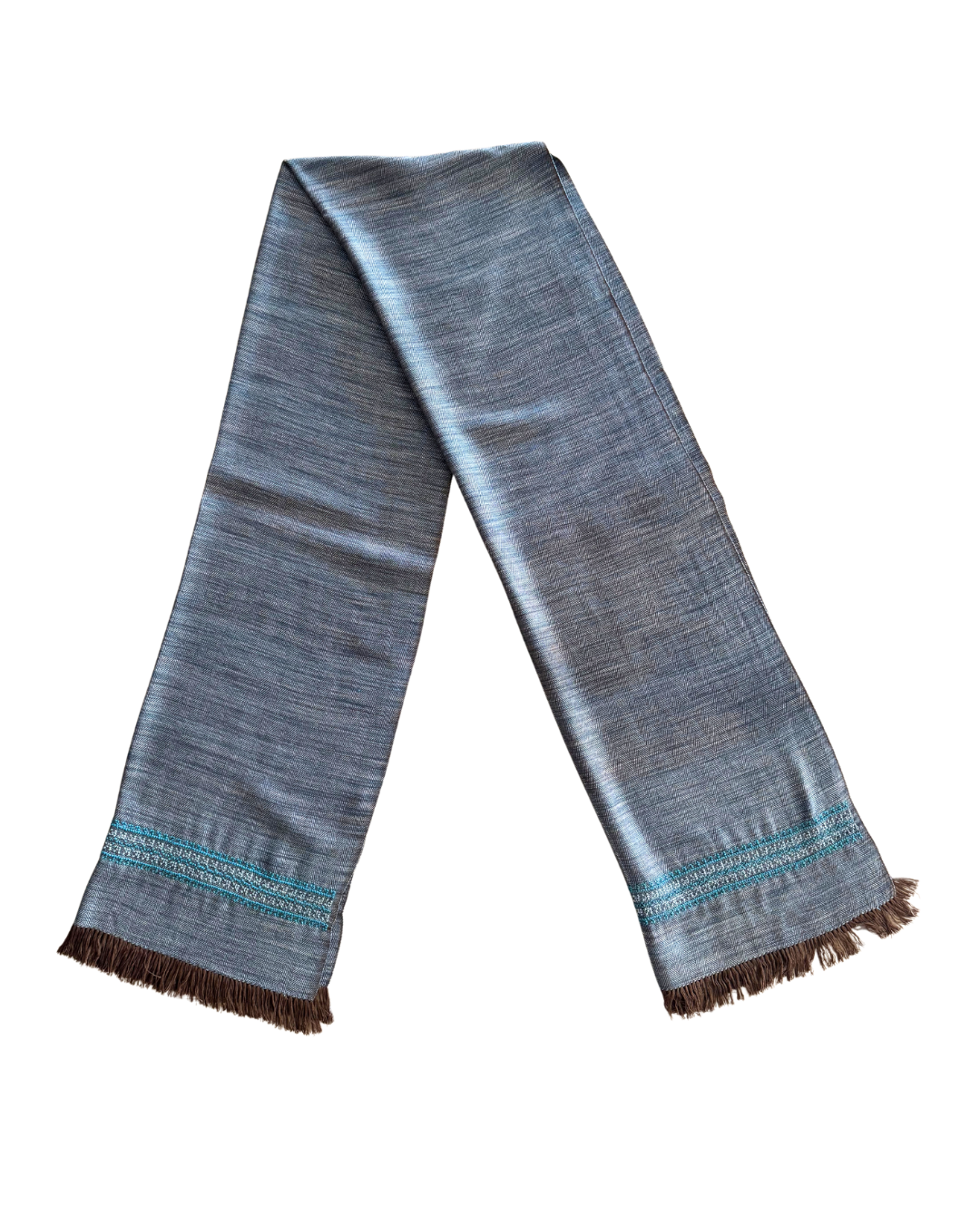 The Men's Scarf in Teal  with Embroidery on Both Sides