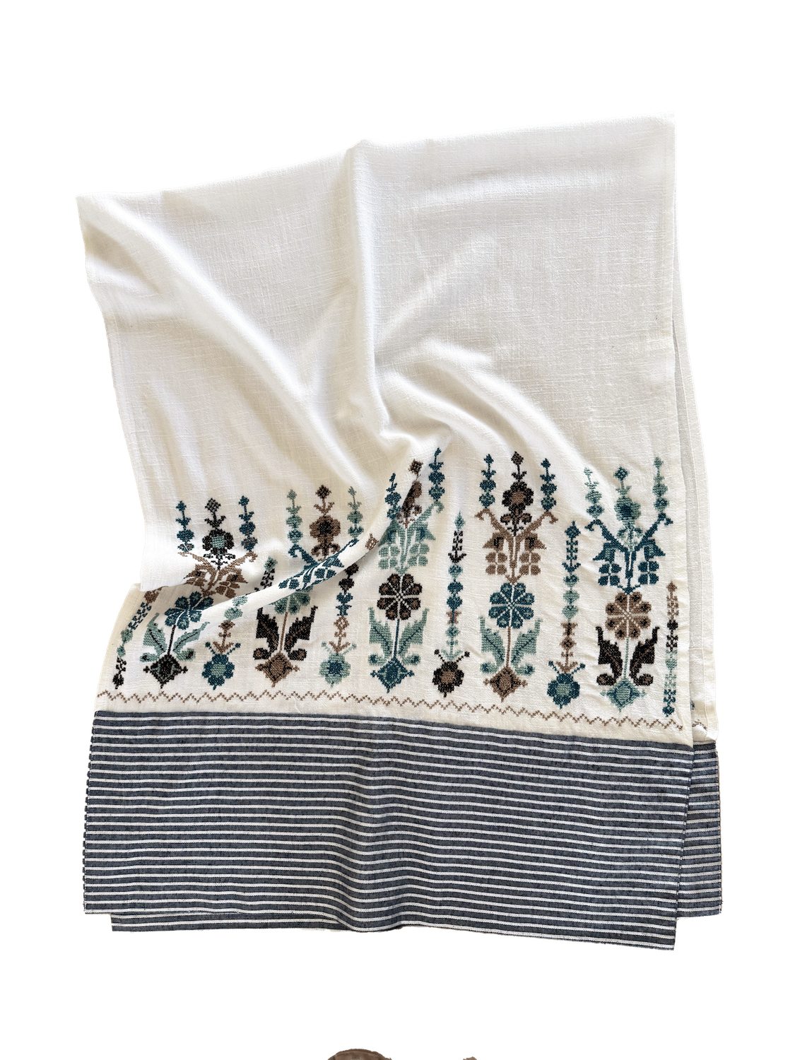 Hand Embroidered Scarf with Saya Trim in White