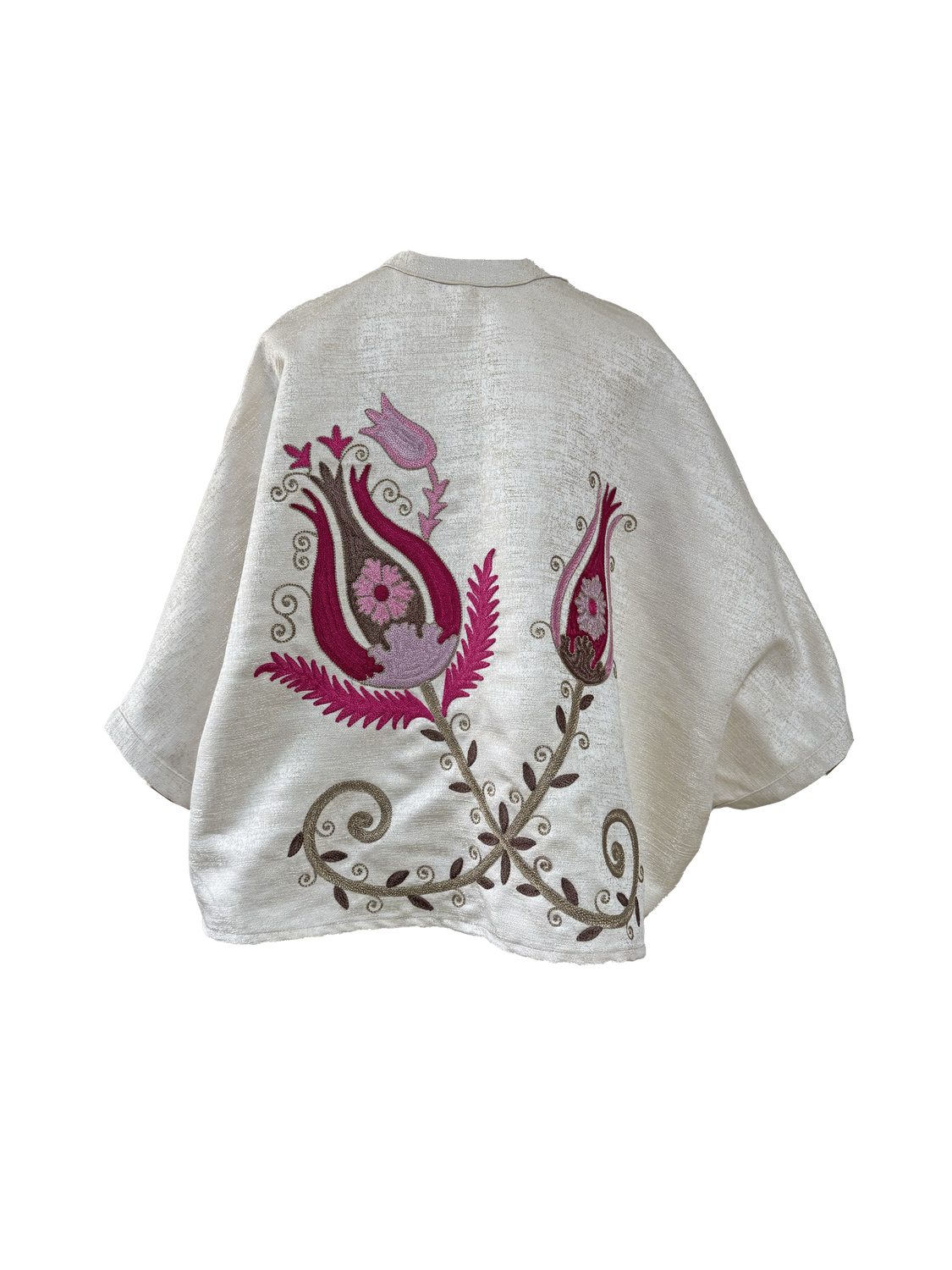 The White Silk Shirt With Pink Aghabani Embroidery