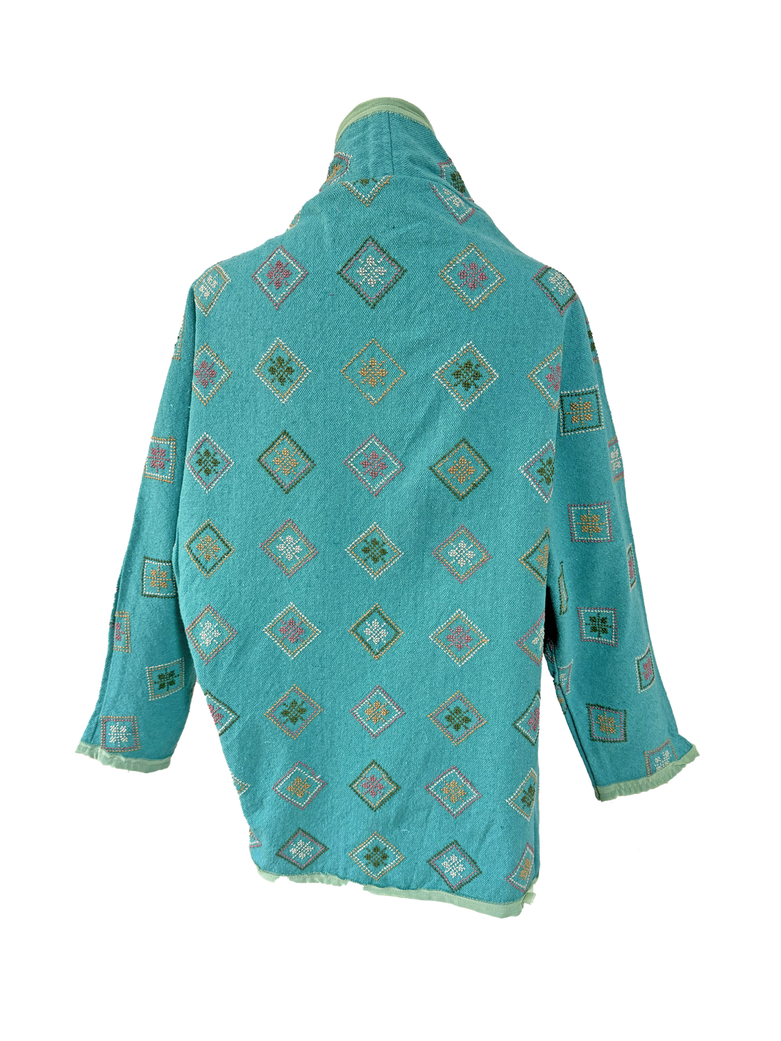 The Heavily Embroidered Round Jacket in Turquoise with Geometric Embroidery