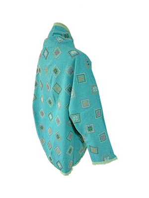 The Heavily Embroidered Round Jacket in Turquoise with Geometric Embroidery