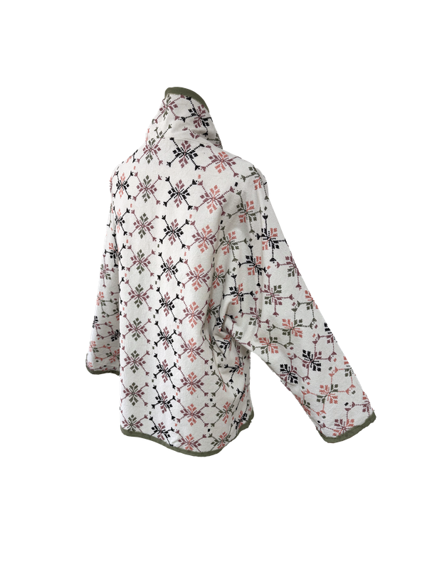 The Heavily Embroidered Round Jacket in White with Purple