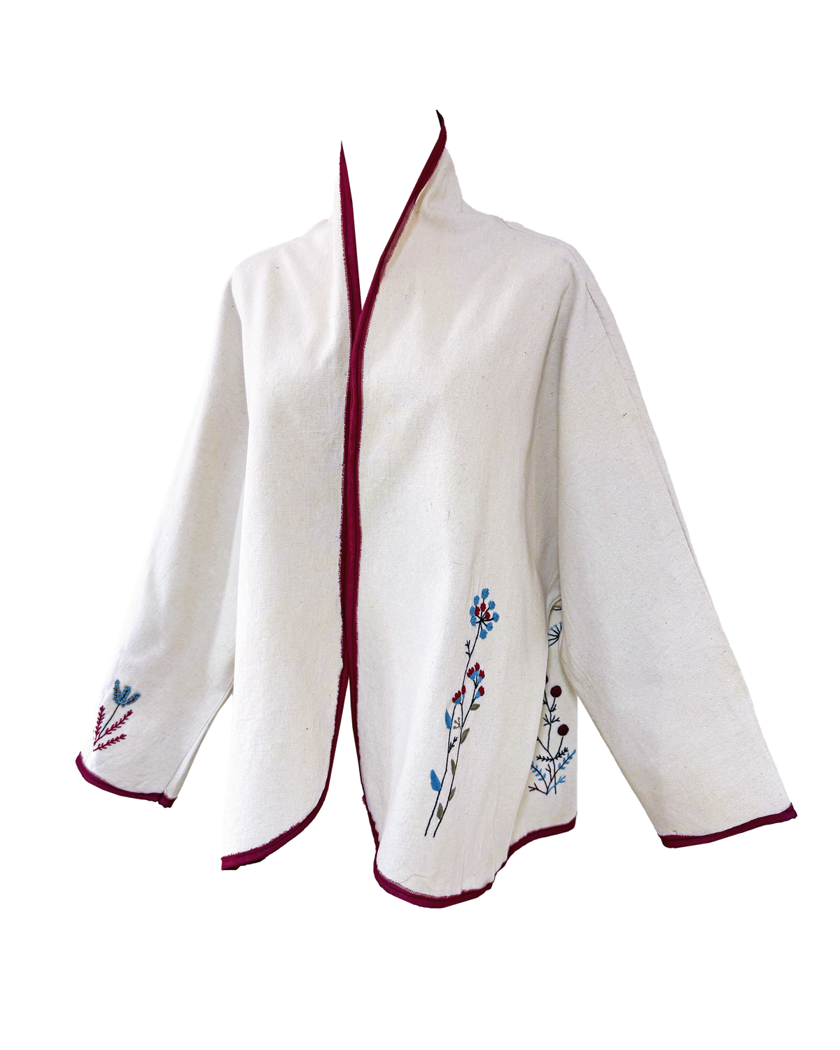 Nadia Dajani x UNHCR Abstract Floral Round Jacket with Burgundy Trim in White
