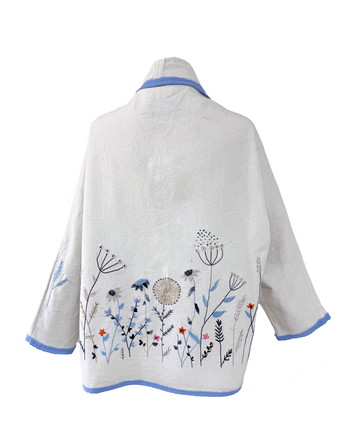 Nadia Dajani x UNHCR Abstract Floral Round Jacket with Baby Blue Trim in White