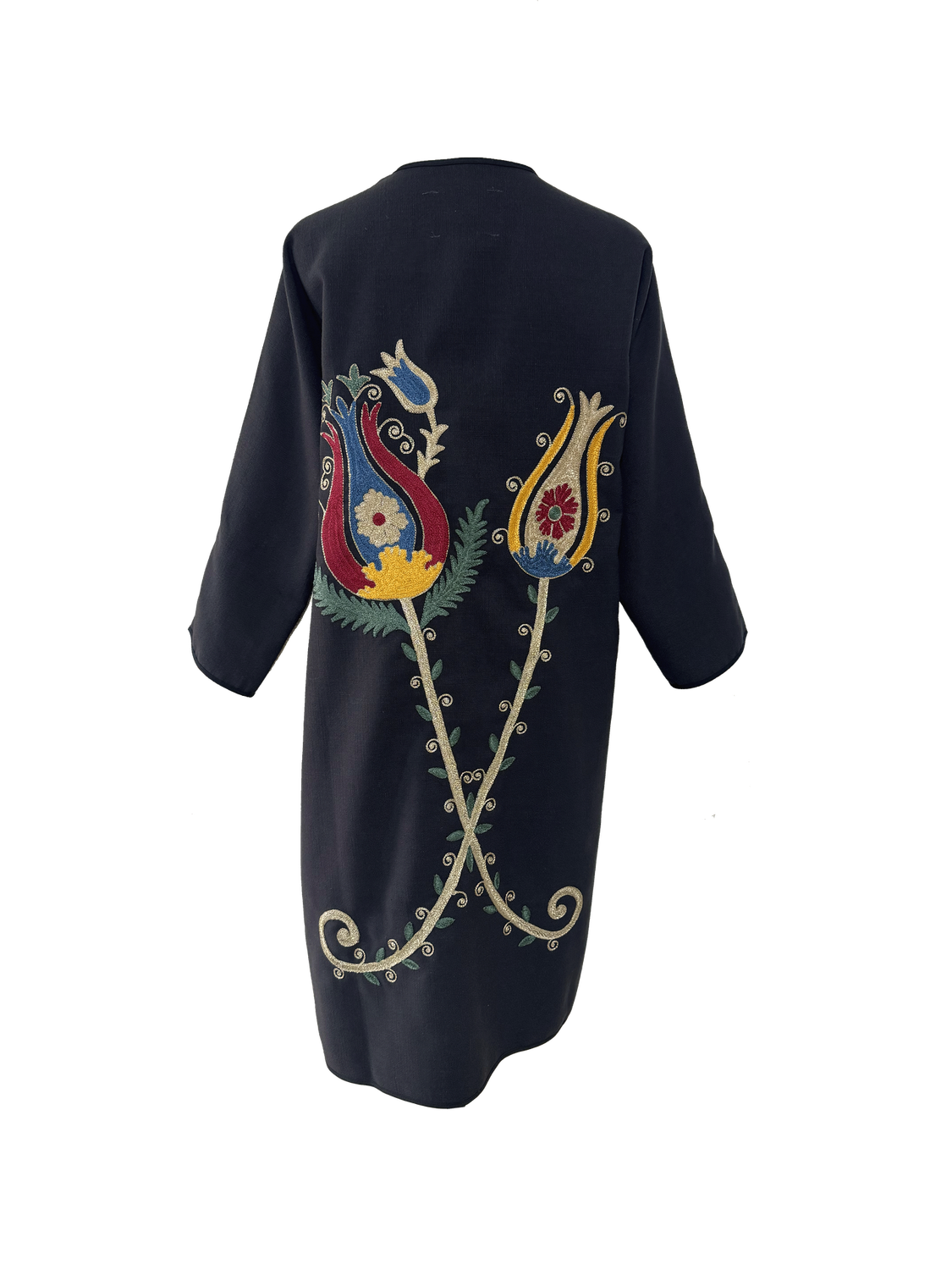 Abaya with Ottoman Tulip Embroidery in Black, Beige and Grey