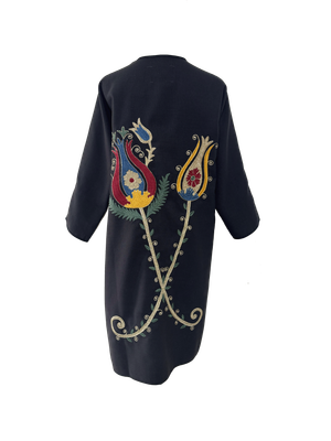 Abaya with Ottoman Tulip Embroidery in Black, Beige and Grey