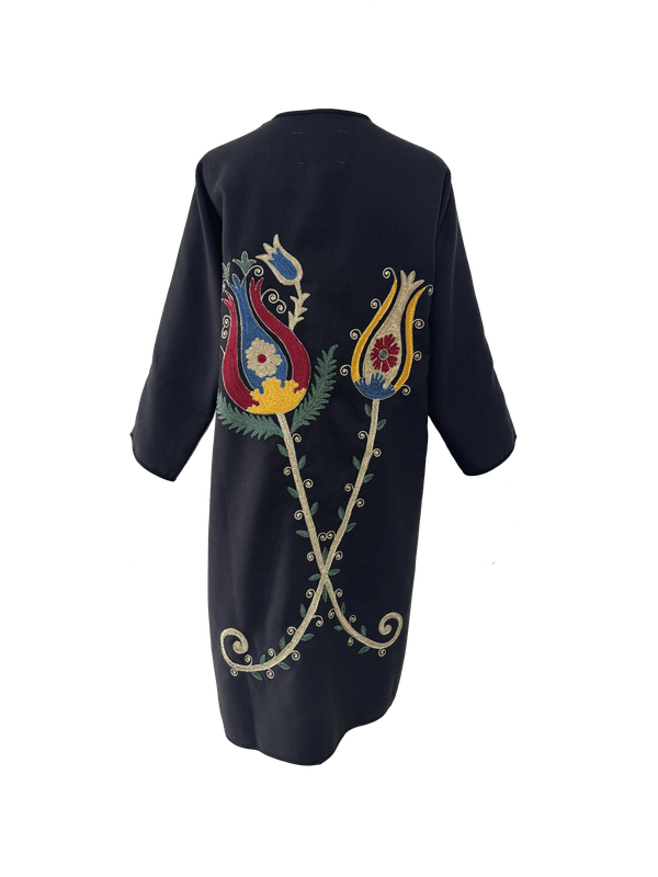 Abaya with Ottoman Tulip Embroidery in Black, Beige and Grey