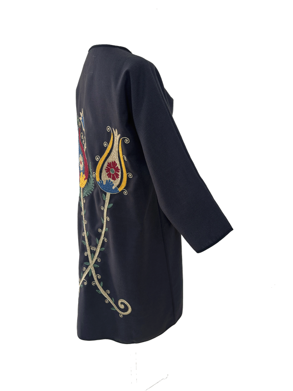 Abaya with Ottoman Tulip Embroidery in Black, Beige and Grey
