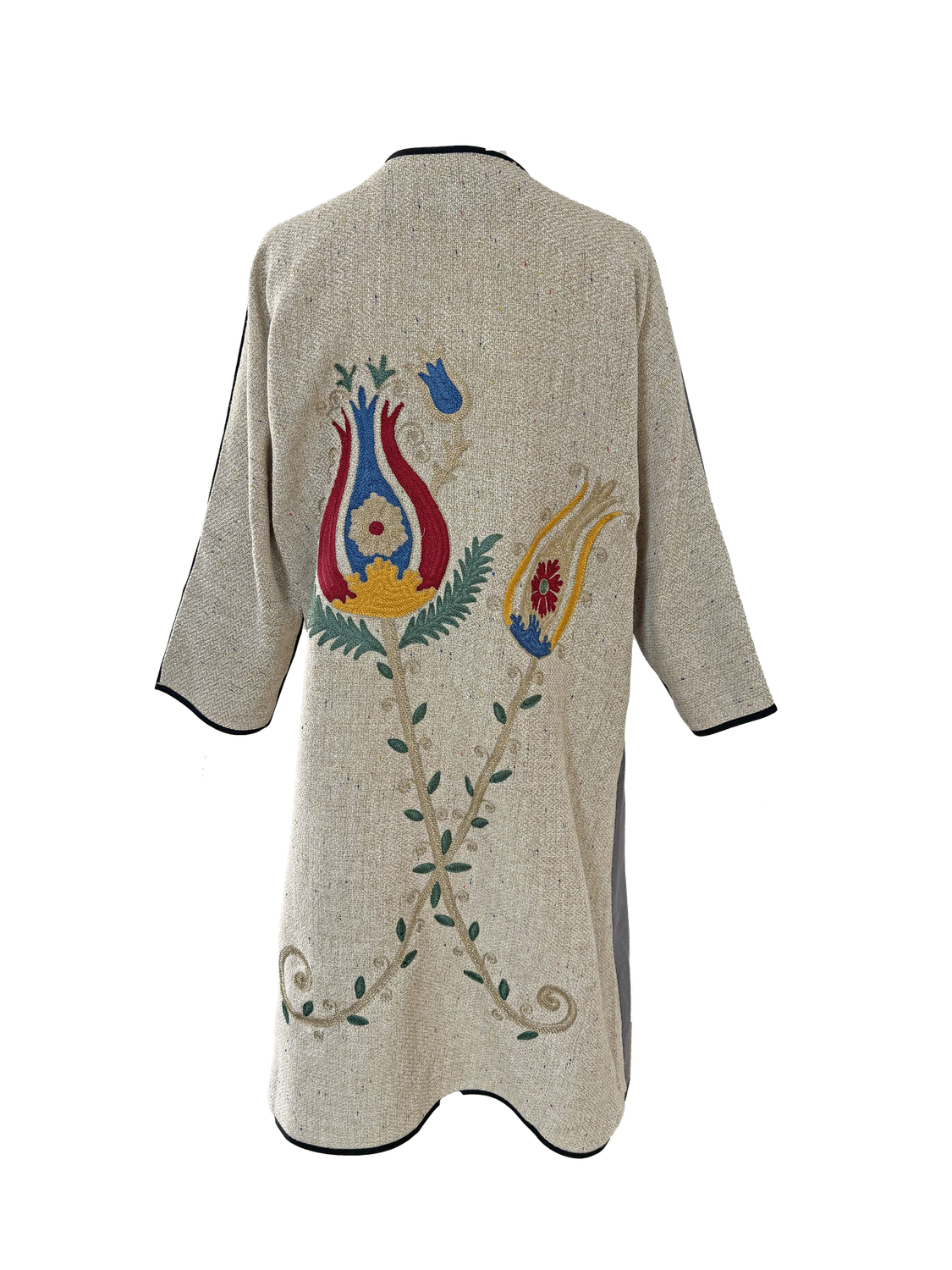 Abaya with Ottoman Tulip Embroidery in Beige, Grey and Black