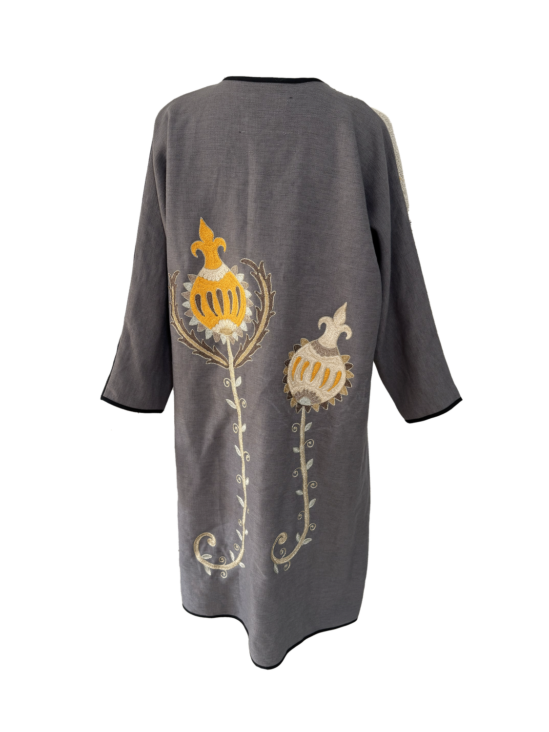 Abaya with Ottoman Pomegranate Embroidery in Beige, Grey and Black