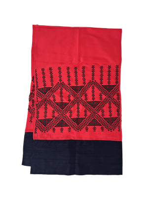 The Embroidered Double Width Thai Silk Scarf in Red with Black Trim