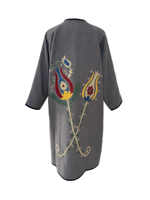 Abaya with Ottoman Tulip Embroidery in Grey, Beige and Black