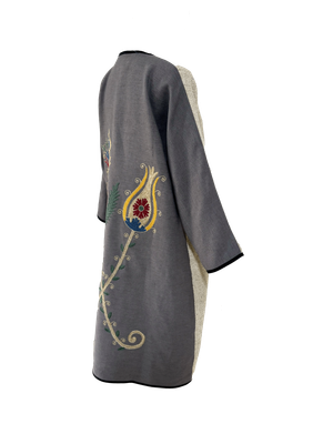 Abaya with Ottoman Tulip Embroidery in Grey, Beige and Black