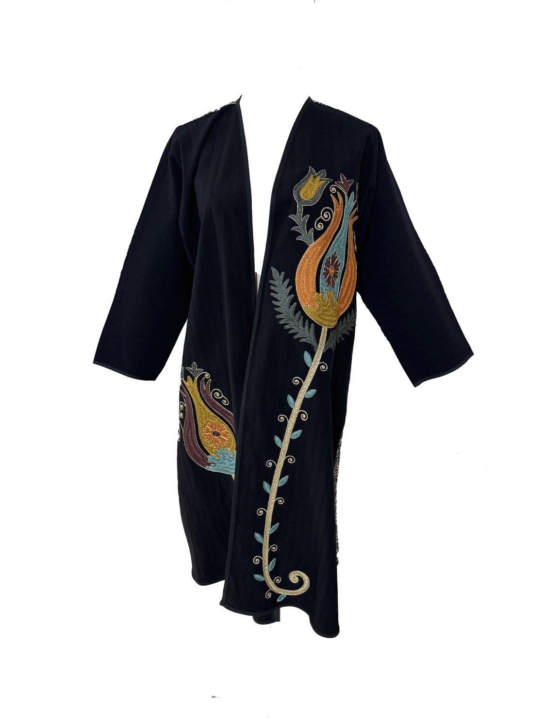 Abaya with Ottoman Tulip Embroidery in Gold with Two Flowers