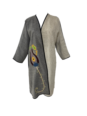 Abaya with Tulip Embroidery in Grey, Beige and Black