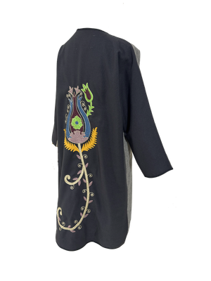 Abaya with Tulip Embroidery in Grey, Beige and Black