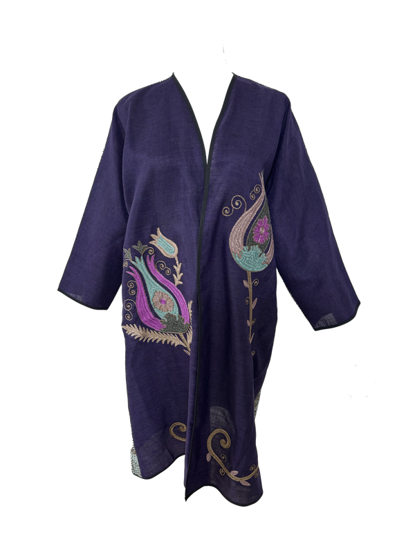 Abaya with Ottoman Tulip Embroidery in Purple