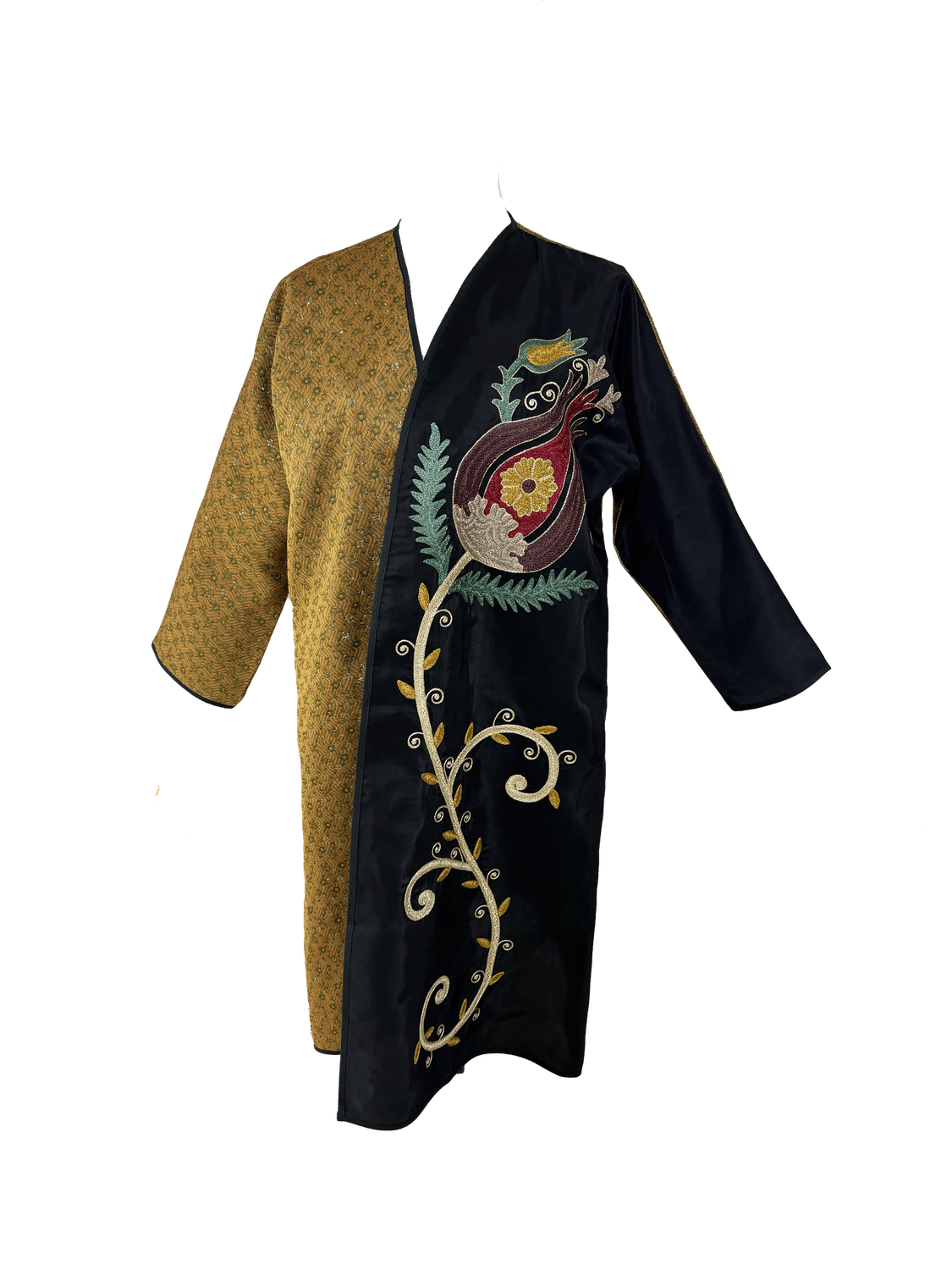 Abaya with Ottoman Tulip Embroidery in Dark Gold and Black